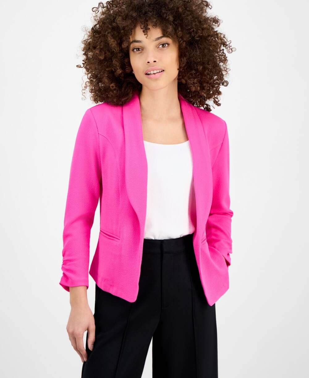 Bar III 3/4-Sleeve Open Front Blazer Jacket Pinkadelic Pink NWT Petite Small PS